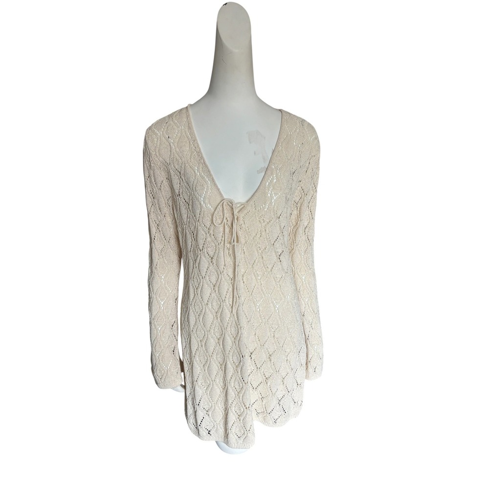 H&M Beachwear Cream Crochet Pointelle Knit Tie Front Tunic Cover Up XL‎ NEW